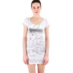 Coloring Picture Easter Easter Bunny Short Sleeve Bodycon Dress by Sapixe