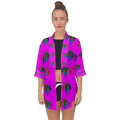 Opposite Way Fish Swimming Open Front Chiffon Kimono by Sapixe