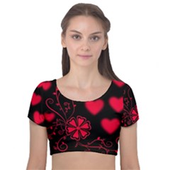 Background Hearts Ornament Romantic Velvet Short Sleeve Crop Top  by Sapixe