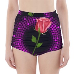 Rosa Black Background Flash Lights High-waisted Bikini Bottoms by Sapixe