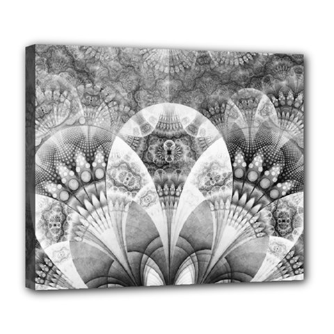 Black And White Fanned Feathers In Halftone Dots Deluxe Canvas 24  X 20   by jayaprime