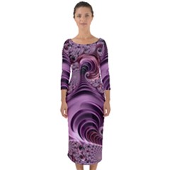 Purple Abstract Art Fractal Quarter Sleeve Midi Bodycon Dress by Sapixe