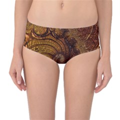 Copper Caramel Swirls Abstract Art Mid-waist Bikini Bottoms by Sapixe