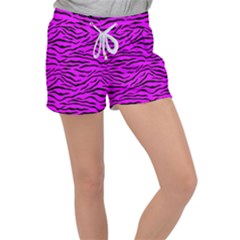 Hot Neon Pink And Black Tiger Stripes Women s Velour Lounge Shorts