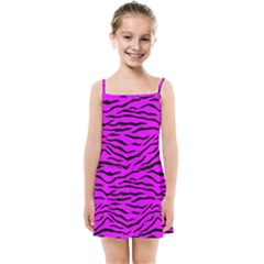 Hot Neon Pink And Black Tiger Stripes Kids Summer Sun Dress