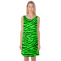 Bright Neon Green And Black Tiger Stripes  Sleeveless Satin Nightdress