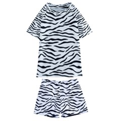 Black And White Tiger Stripes Kids  Swim Tee And Shorts Set