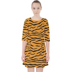 Orange And Black Tiger Stripes Pocket Dress by PodArtist