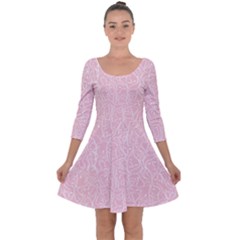 Elios Shirt Faces In White Outlines On Pale Pink Cmbyn Quarter Sleeve Skater Dress by PodArtist
