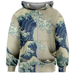 The Classic Japanese Great Wave Off Kanagawa By Hokusai Kids Zipper Hoodie Without Drawstring by PodArtist