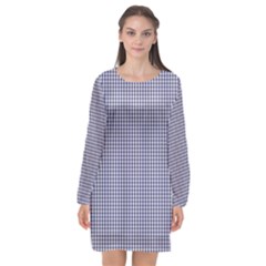 Usa Flag Blue And White Gingham Checked Long Sleeve Chiffon Shift Dress  by PodArtist