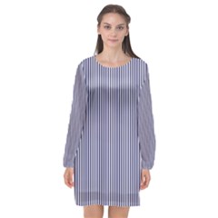 Usa Flag Blue And White Stripes Long Sleeve Chiffon Shift Dress  by PodArtist