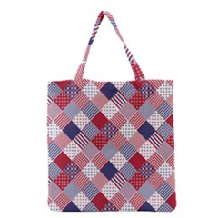 Usa Americana Diagonal Red White & Blue Quilt Grocery Tote Bag by PodArtist