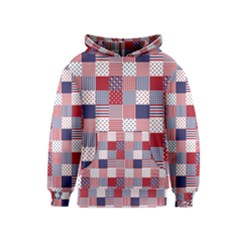 Usa Americana Patchwork Red White & Blue Quilt Kids  Pullover Hoodie by PodArtist