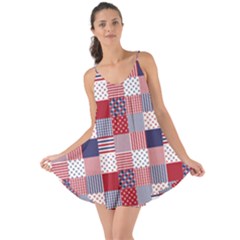 Usa Americana Patchwork Red White & Blue Quilt Love The Sun Cover Up by PodArtist