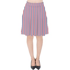 Usa Flag Red And Flag Blue Narrow Thin Stripes  Velvet High Waist Skirt