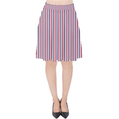 Usa Flag Red And Flag Blue Narrow Thin Stripes  Velvet High Waist Skirt by PodArtist