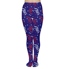 Red White And Blue Usa/uk/france Colored Party Streamers On Blue Women s Tights by PodArtist