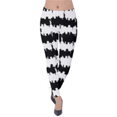 Black & White Stripes Nyc New York Manhattan Skyline Silhouette Velvet Leggings by PodArtist