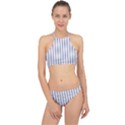 Mattress Ticking Wide Striped Pattern in USA Flag Blue and White Racer Front Bikini Set View1