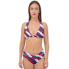 Ny Usa Candy Cane Skyline In Red White & Blue Double Strap Halter Bikini Set by PodArtist