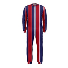 Large Red White And Blue Usa Memorial Day Holiday Vertical Cabana Stripes Onepiece Jumpsuit (kids) by PodArtist