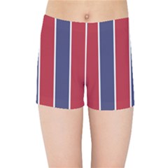 Large Red White And Blue Usa Memorial Day Holiday Vertical Cabana Stripes Kids Sports Shorts by PodArtist