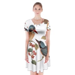 Bird Birds Branch Flowers Vintage Short Sleeve V-neck Flare Dress by Sapixe