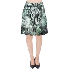 Awesome Tiger In Green And Black Velvet High Waist Skirt by FantasyWorld7