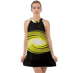 Fractal Swirl Yellow Black Whirl Halter Tie Back Chiffon Dress by Sapixe