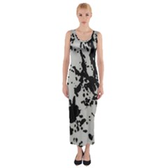 Fabric Texture Painted White Soft Fitted Maxi Dress by Sapixe