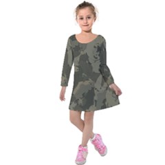 Country Boy Fishing Camouflage Pattern Kids  Long Sleeve Velvet Dress by Bigfootshirtshop