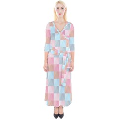 Abstract Pattern Background Pastel Quarter Sleeve Wrap Maxi Dress