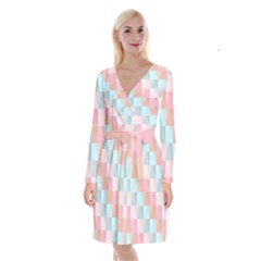 Abstract Pattern Background Pastel Long Sleeve Velvet Front Wrap Dress