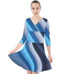 Abstract Pattern Lines Wave Quarter Sleeve Front Wrap Dress