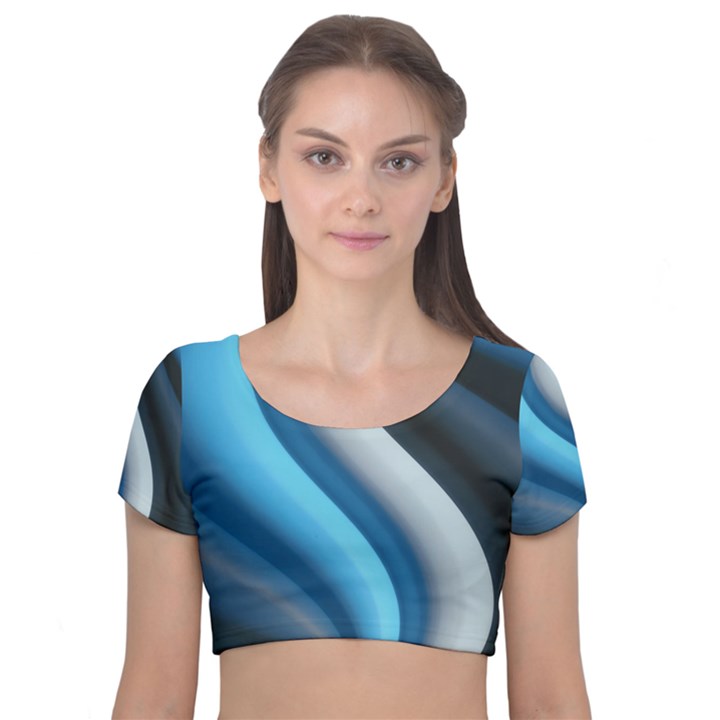 Abstract Pattern Lines Wave Velvet Short Sleeve Crop Top 