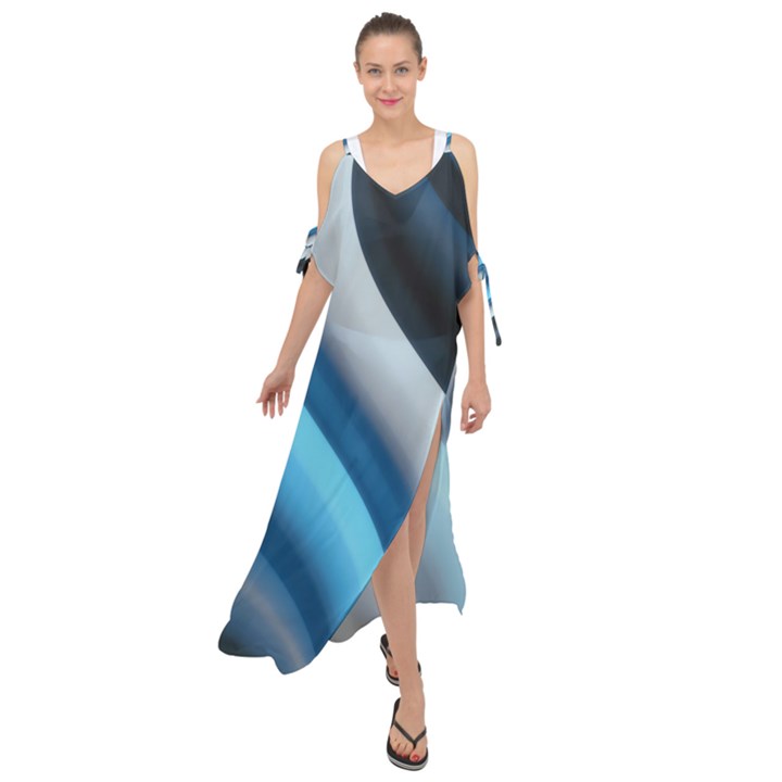 Abstract Pattern Lines Wave Maxi Chiffon Cover Up Dress