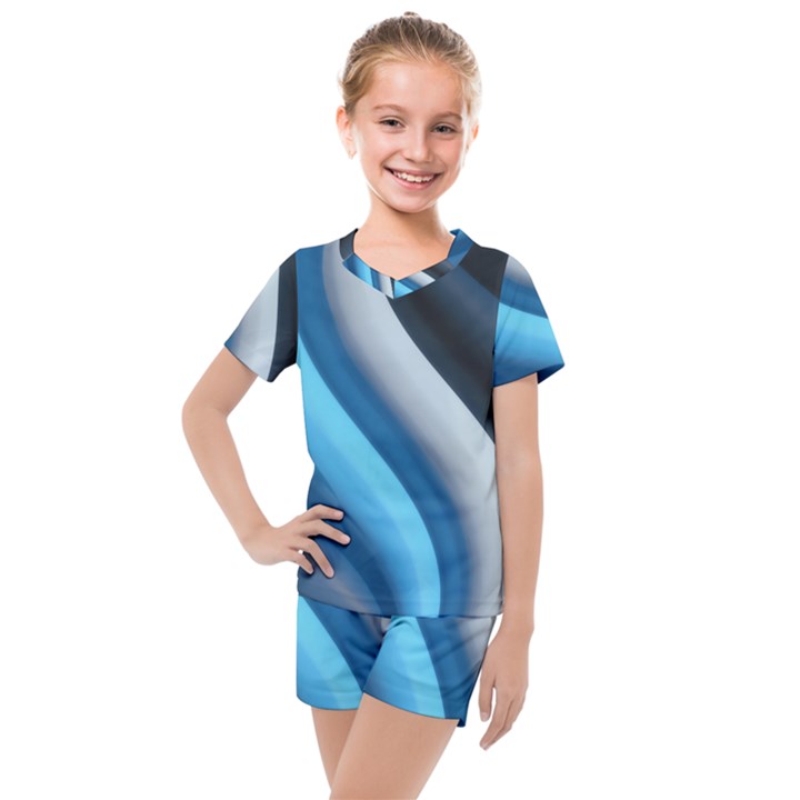 Abstract Pattern Lines Wave Kids  Mesh Tee and Shorts Set