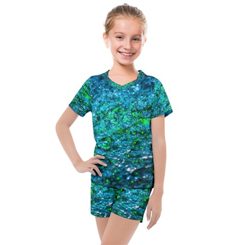 Water Color Green Kids  Mesh Tee And Shorts Set by FunnyCow