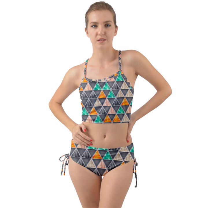 Abstract Geometric Triangle Shape Mini Tank Bikini Set