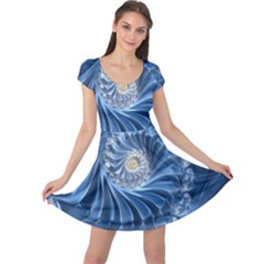 Blue Fractal Abstract Spiral Cap Sleeve Dress by Nexatart