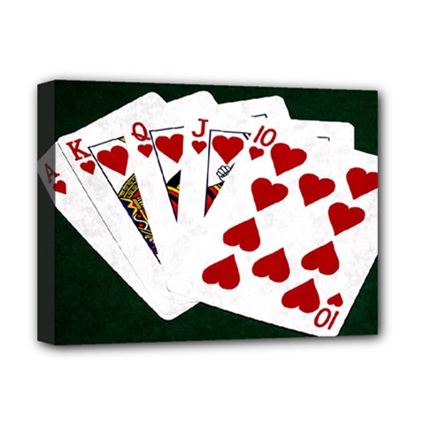 Poker Hands   Royal Flush Hearts Deluxe Canvas 16  X 12   by FunnyCow