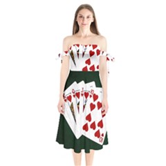 Poker Hands   Royal Flush Hearts Shoulder Tie Bardot Midi Dress by FunnyCow