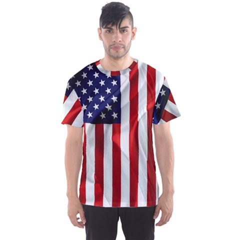 American Usa Flag Vertical Men s Sports Mesh Tee by FunnyCow