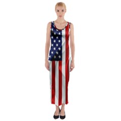 American Usa Flag Vertical Fitted Maxi Dress
