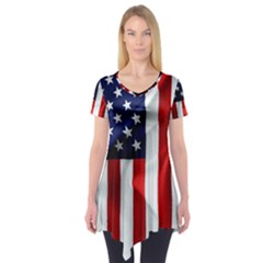 American Usa Flag Vertical Short Sleeve Tunic  by FunnyCow