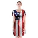 American Usa Flag Vertical Short Sleeve V-neck Flare Dress View1