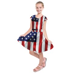 American Usa Flag Vertical Kids  Short Sleeve Dress