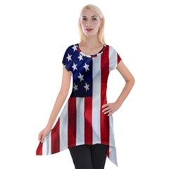 American Usa Flag Vertical Short Sleeve Side Drop Tunic by FunnyCow