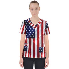 American Usa Flag Vertical Scrub Top by FunnyCow